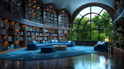 Wall Mural - A 3D English library with soft pastel colors, representing the rich literary heritage of England.