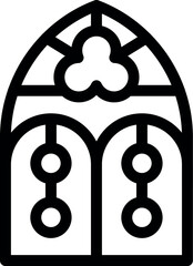 Canvas Print - Simple line icon representing an arched church window, featuring a religious scene and hanging ornaments