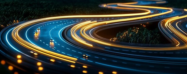 Wall Mural - A 3D German autobahn with soft lighting on the right, representing the high-speed roads of Germany.