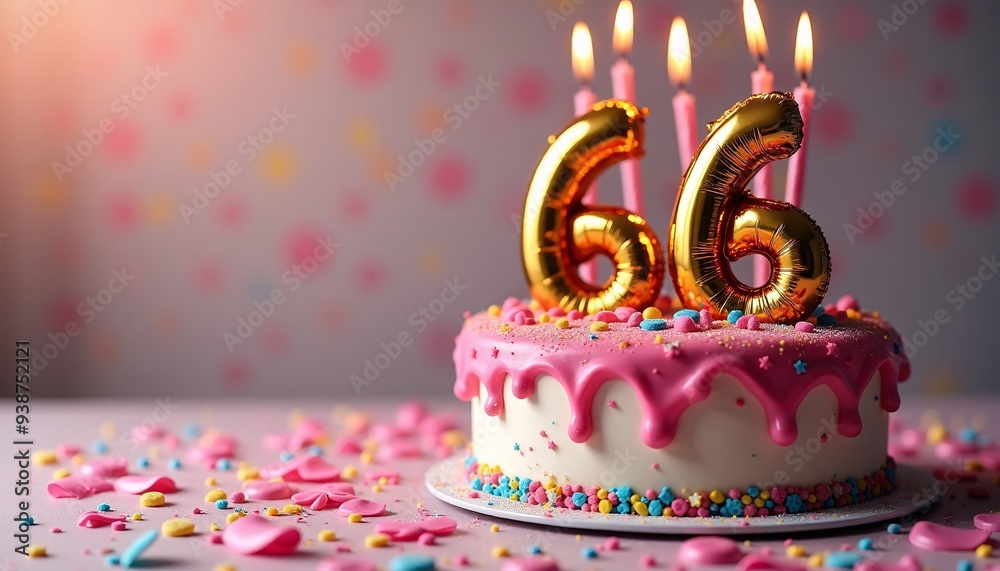 Number 66th Birthday Balloon Celebration Cake, Adorned with Sparkling ...