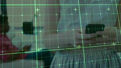 Aufkleber - Using smartphone, person with grid and data points animation overlay
