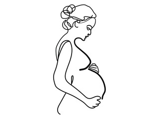 Wall Mural -  Hand drawn Pregnancy minimalist line art illustration vector