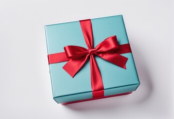 Wall Mural - Gift box tied with red ribbon isolated on white background. image seen in the center and top