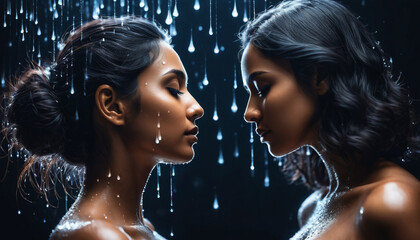 Wall Mural - Beautiful Indian girl getting dissolved into digital world