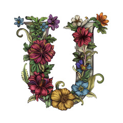 Poster - Floral Letter U with Ornate Design.