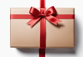 Wall Mural - Gift box tied with red ribbon isolated on white background. image seen in the center and top