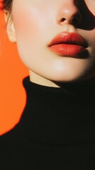 Wall Mural - A closeup of a womans chin and neck showing a few natural hairs and subtle skin texture The image is lit softly with a focus on the small details that are often overlooked promoting a message of selfa