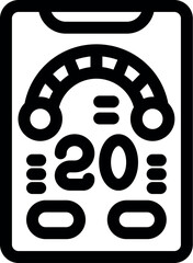 Poster - Simple vector icon showing a smartphone with a speedometer indicating 20 percent battery life