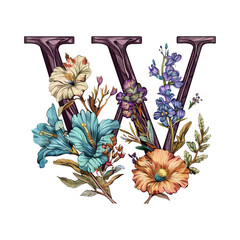 Poster - Floral Letter W Design.