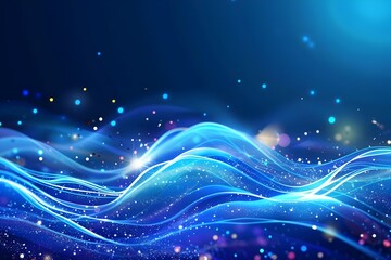 Wall Mural - Abstract Blue Waves with Glowing Particles