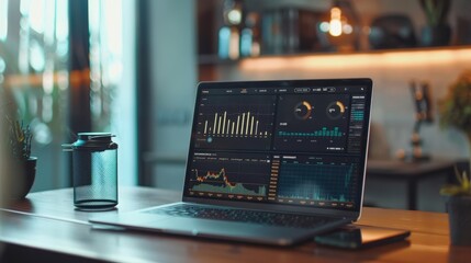 Poster - a scene of a laptop screen showing a financial or analytics dashboard.