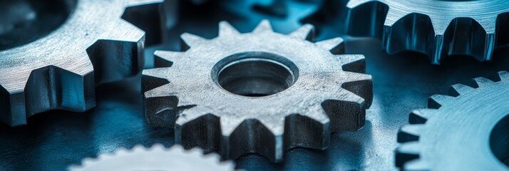 Wall Mural - A close-up shot of interlocking gears, symbolizing teamwork, collaboration, efficiency, precision, and interconnectedness.