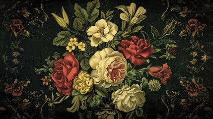 Poster - a vintage-inspired bouquet icon with intricate detailing and a classic color palette.