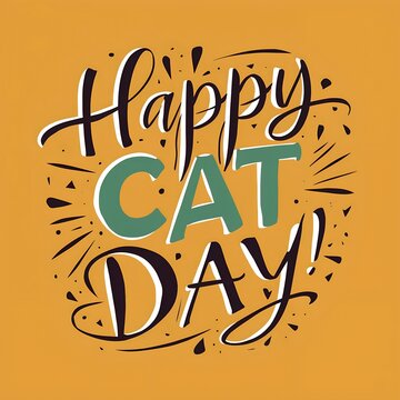 Happy Cat Day Typography design Illustration with Cute cats
