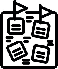 Poster - Agile methodology represented by a kanban board with tasks, flags indicating deadlines and lines showing connections