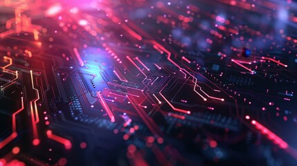 Poster - digital and abstract design with glowing lines and circuits.
