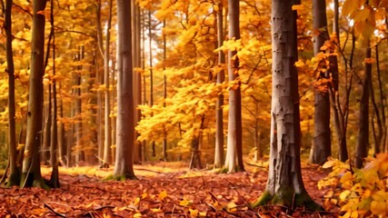 Wall Mural - A videograph showcasing the vibrant colors of autumn in a forest, A forest filled with vibrant autumn colors