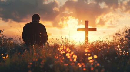 Serene Sunrise A Deep Faithful Reflection Amidst the Cross during the Morning Hours