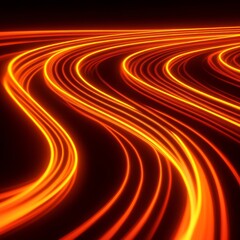 Wall Mural - An abstract background featuring glowing neon orange lines that curve and flow across a black backdrop. The lines create a sense of movement and energy, symbolizing speed, technology, and the future. 