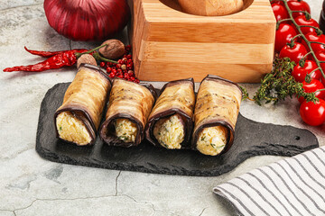 Poster - Baked eggplant roll with cheese