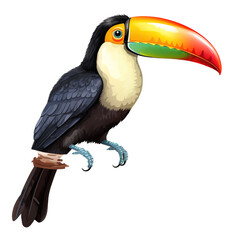 toucan sitting on the branch on transparent background, png