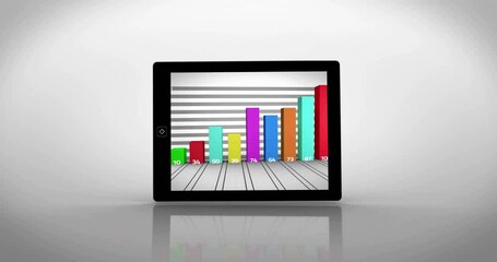 Poster - Rotating pie chart animation over tablet screen on white background