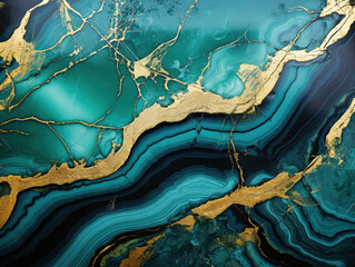 Wall Mural - Exceptional abstract dark green natural stone marble texture with tine gold