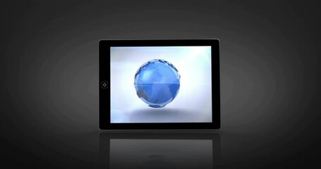 Poster - Displaying rotating globe and digital waves animation on tablet screen