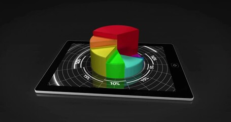 Poster - 3D pie chart animation over tablet screen displaying data percentages