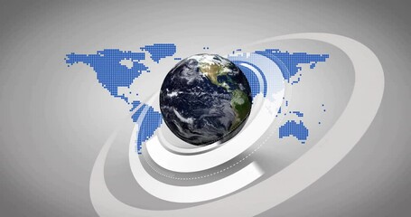 Poster - Rotating Earth with digital world map and circular elements animation