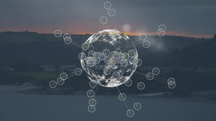 Poster - Animating global network connections over coastal landscape at dusk