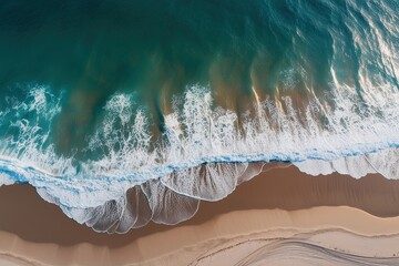 Wall Mural - Top View of Summer Waves on Sandy Beach for Vacation and Travel Concepts