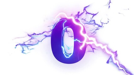 Poster - Electric Number Zero Illuminated With Vibrant Purple Lightning Effects Generative AI