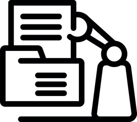 Poster - simple icon of a robotic arm putting a document in a folder, representing the automation of office w