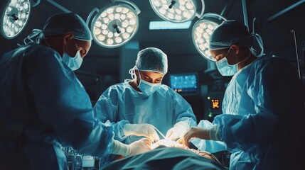 Poster - Three surgeons are performing a surgery on a patient