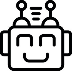 Poster - Robot face showing positive emotions with antennae receiving signals, in black and white line art