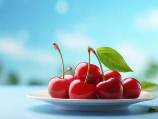 Wall Mural - Incredible Scattered cherries with strawberries and green plums from a basket