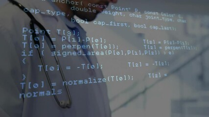 Poster - Working with computer code animation overlay, medical professional in modern office