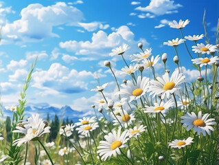 Wall Mural - Superb Vibrant chamomile blossoms bring beauty to the tranquil meadow