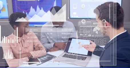 Poster - Discussing hexadecimal code animation, diverse team in business meeting