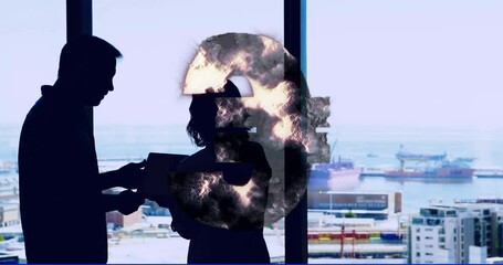 Aufkleber - silhouetted business people with tablet over number 3 countdown animation