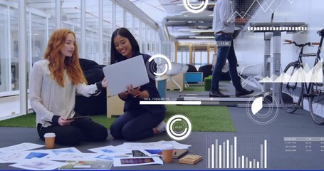 Poster - Discussing documents in modern office, colleagues viewing business data analytics animation