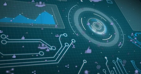 Poster - Data analysis animation with digital interface showing graphs and icons