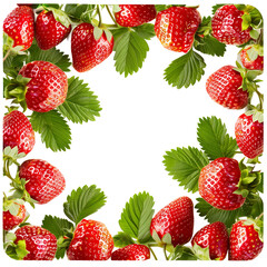 Wall Mural - background is made of strawberries and leaves isolated on a transparent background