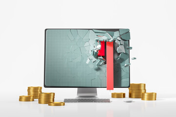 Poster - Pc monitor and falling candlesticks, financial crisis and money loss