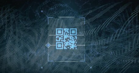 Poster - Scanning QR code animation over abstract digital lines background