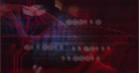 Poster - Animating DNA strand and circuit board over blurred text background