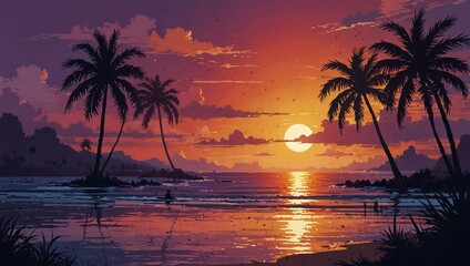 Wall Mural - illustration of beach scenery in the afternoon made by AI generative