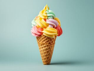 Unbelievable Strawberry and pistachio ice cream cone pastel green background