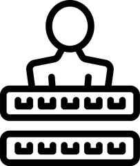 Poster - line art icon of a network engineer working with a network switch